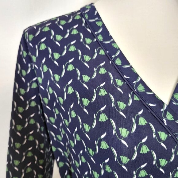 Ann Taylor Wrap Belted Top Navy/Green Women Size MP - Picture 6 of 8